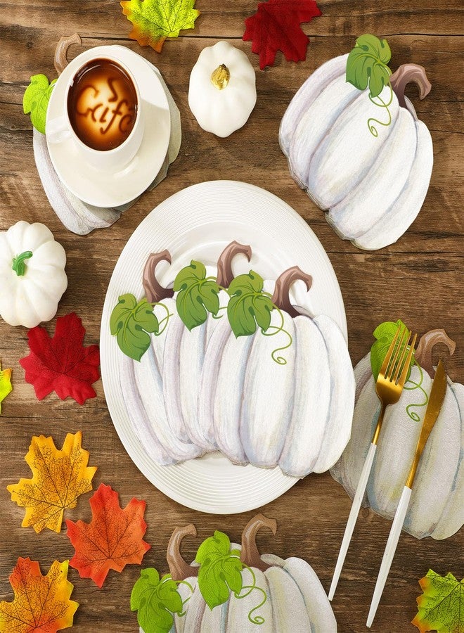 مارسبارك مناديل ورقية من مارسبارك، 100 قطعة، بنقشة اليقطين، مثالية لعيد الشكر، ولتزيين موائد الضيوف في موسم الحصاد والهالوين، ولحفلات الغداء والعشاء، ولتزيين الطاولات (أبيض). - Image 4